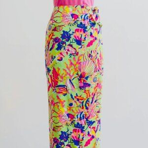 Vintage Ann May  100% Silk Tropical Fish Angelfish Art to Wear Midi Skirt Small